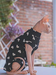 Black Fleece Coat for Sphynx Cat Clothes Summer Spring Loving Heart Soft Sweatshirt For Devon Rex Cartoon T-shirt For Kittens