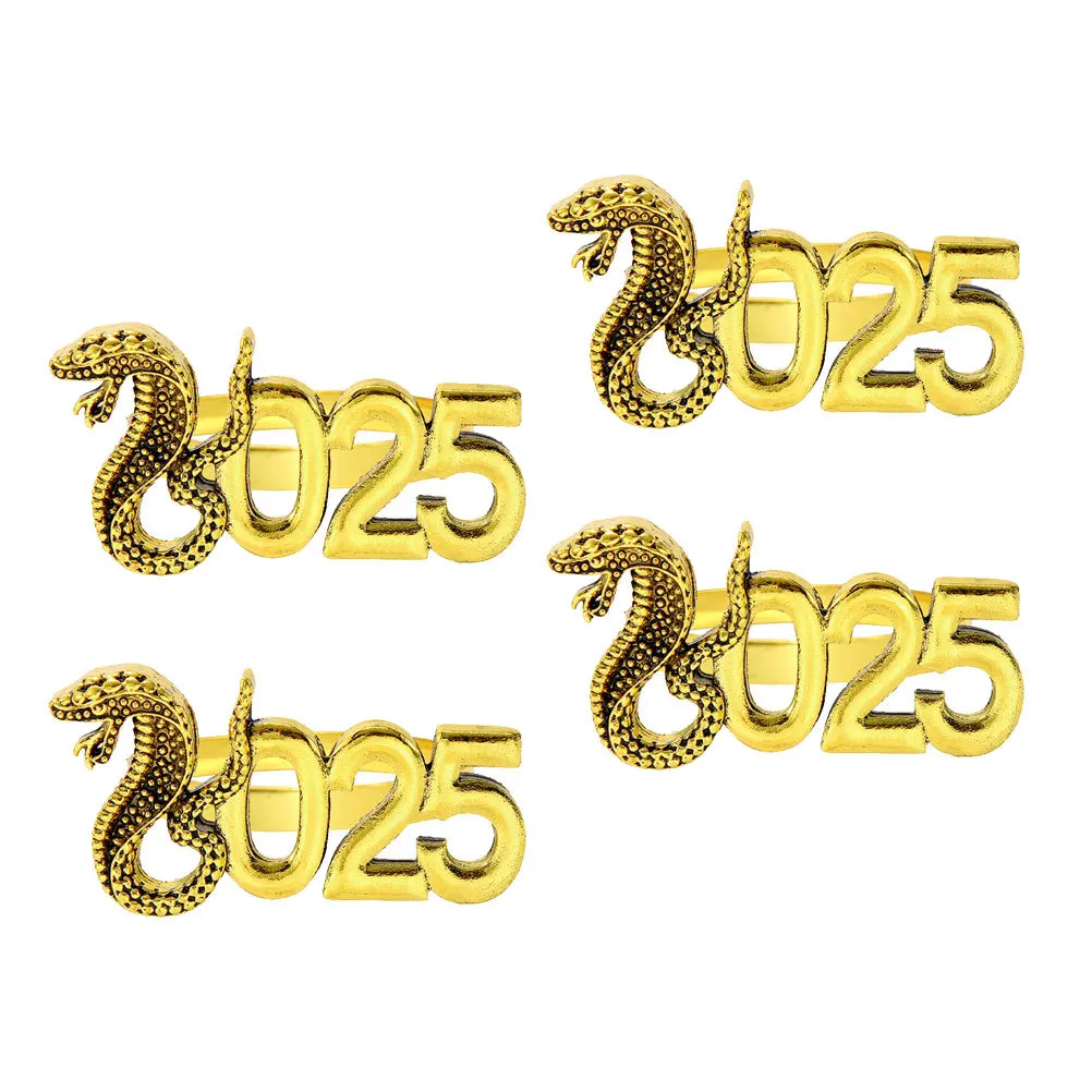 

4pcs Snake Napkin Rings Animal Serviette Buckle Holiday Party Decor Metal Table Dining Wedding Christmas Lunar New Year