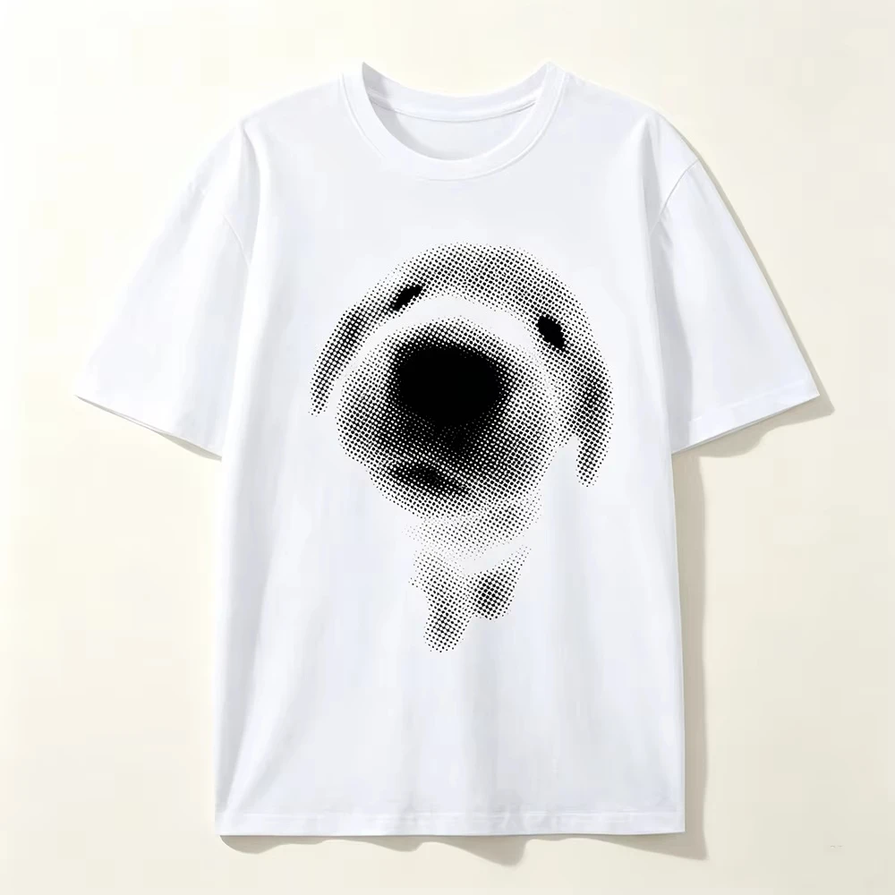 Halftone Puppy Dog Graphic Print Women Tee Grunge Aesthetic Short Sleeve Crewneck Summer Casual Loose Fit Women Street Style Tee