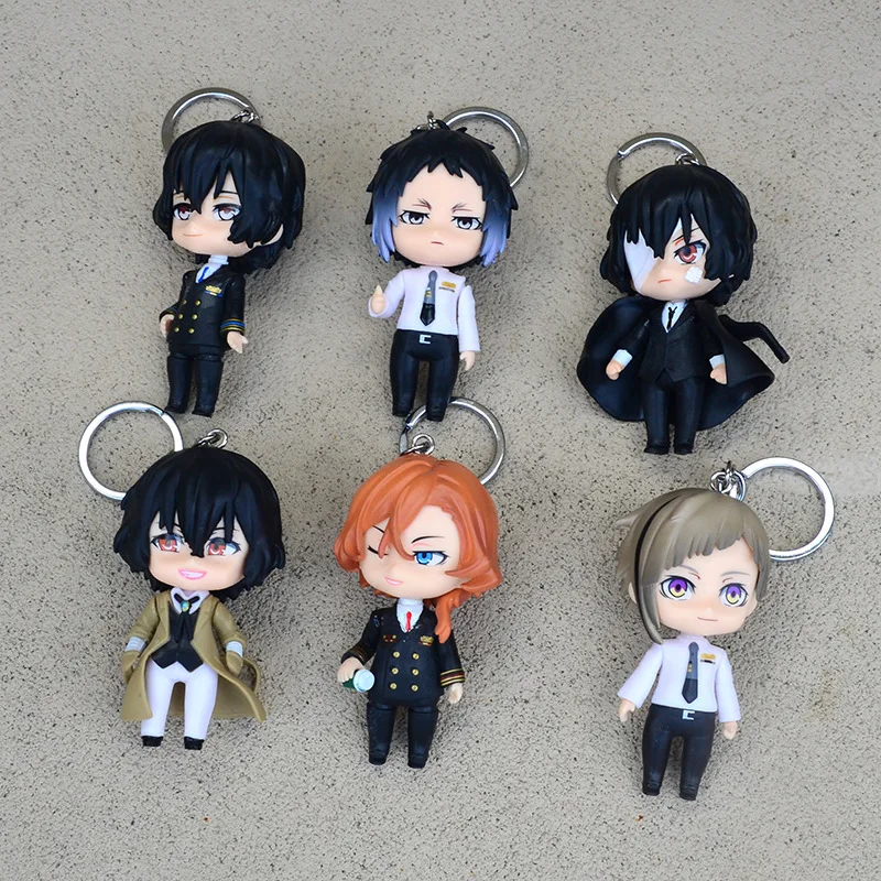 Bungo Stray Dogs Anime Keychain Atsushi Nakajima Osamu Dazai PVC Anime Figure Bag Pendant Cute Doll Keyring Decor Collector Gift