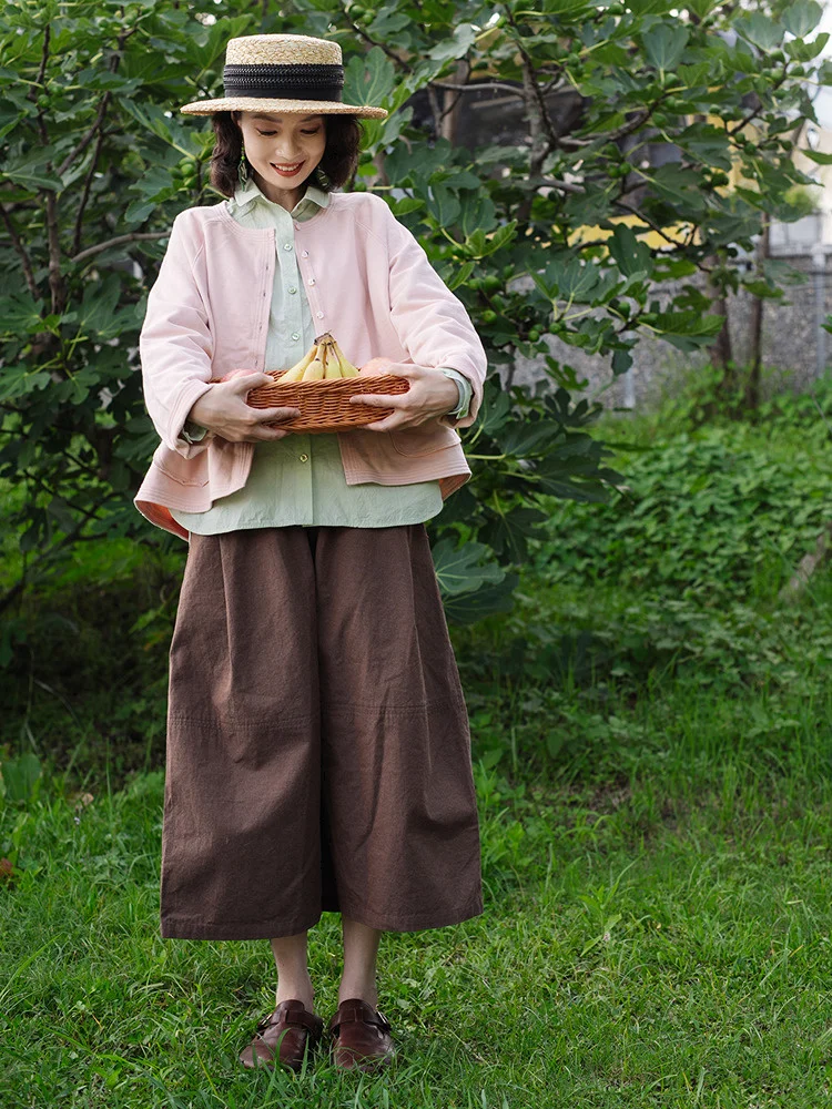 Standard Fit A-Line Midi Skirt Elastic Waist Slim Stripe Cotton Wild Balloon Skirt Half Length Mid-Calf Women's Dress