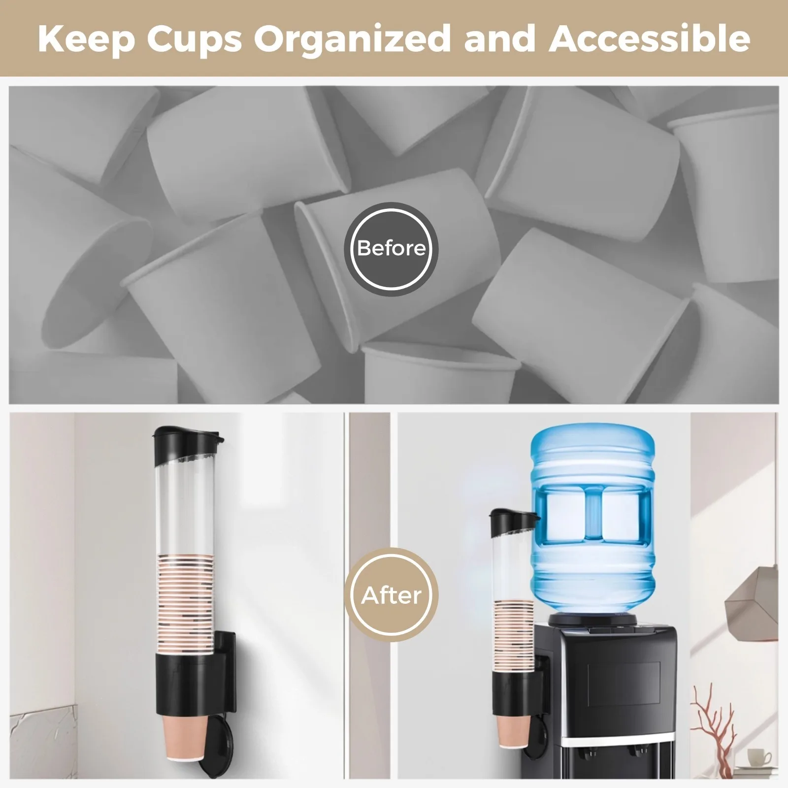 Disposable Paper Cup Dispenser Pull Type Wall Mount Cup Holder For Water Cooler Cup Organizer with Adhesive Plate Fit 5oz-7oz