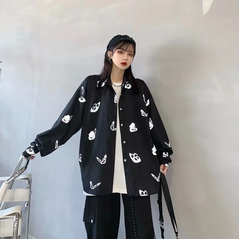 

Reflective Design Loose Long Sleeve Women's Shirt Hong Kong Style Retro Casual Fashion Autumn New Arrival