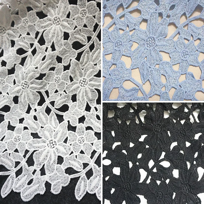 170cm Long White Black Red Blue African Embroidery Water soluble Milk Silk Lace Fabric Guipure Cord Nigerian Wedding Lace Fabric