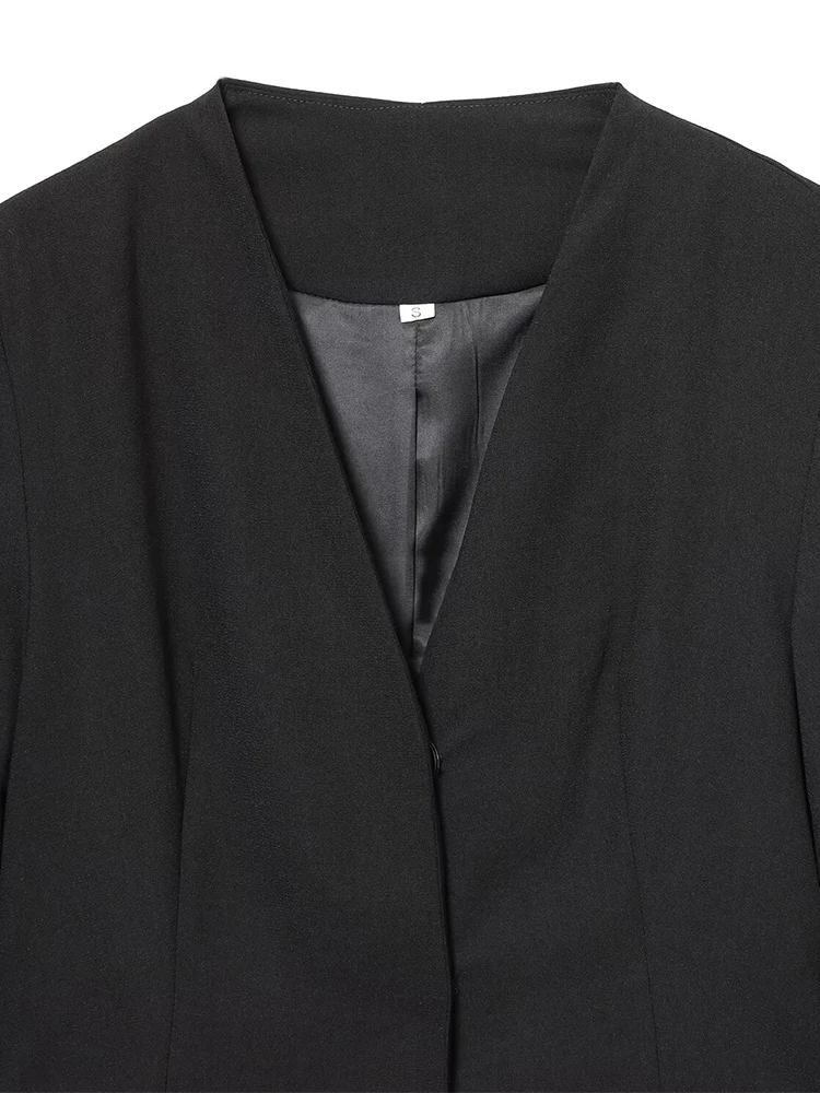 ヨーロッパ風の新しいレディースファッション、多用途でエレガントな無地Vネック長袖パッチワークスーツドレス