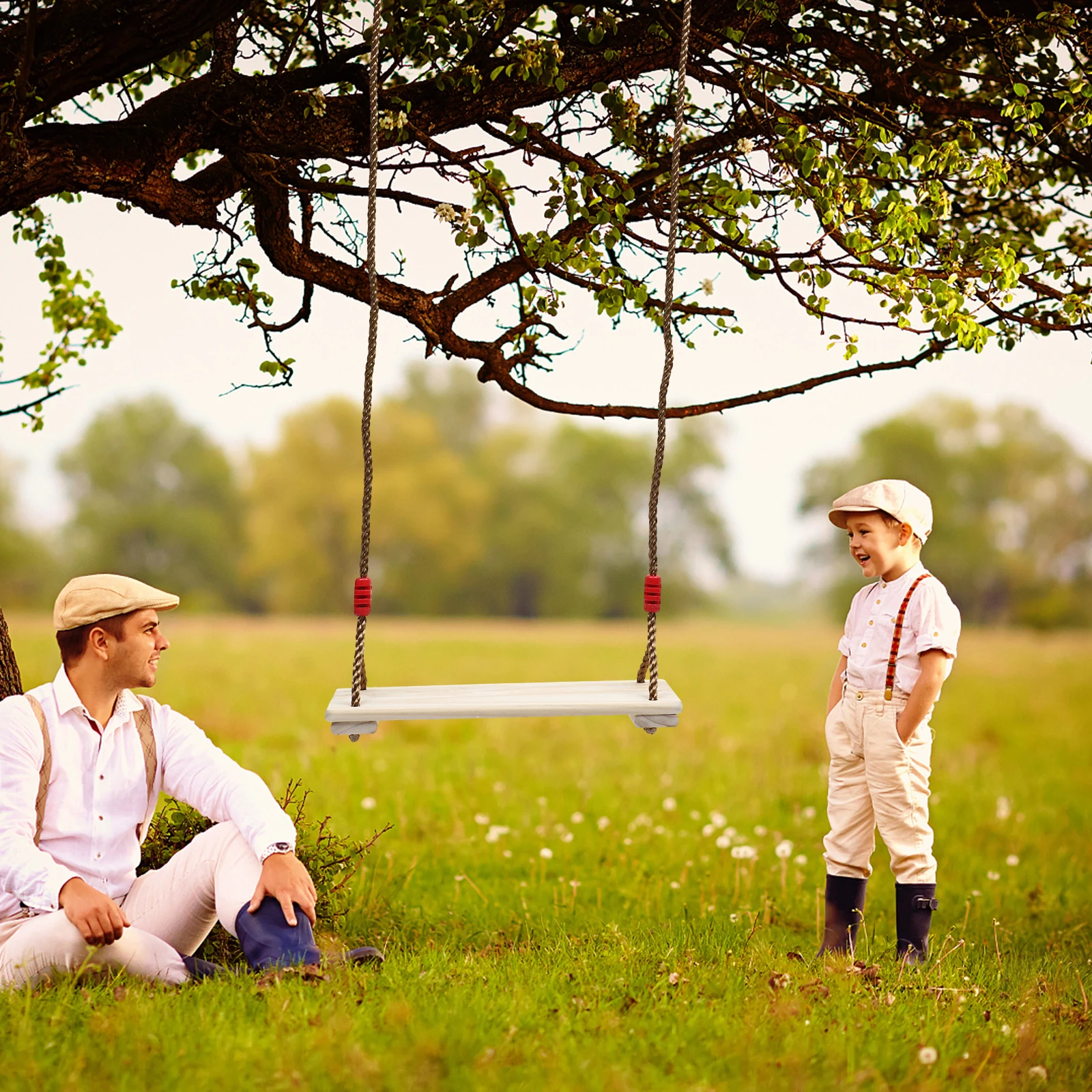 

Wooden Kids Swing Hanging Seat Simple Design Safe Medium Size Garden Playground Pine Wood Swing Outdoor Furniture