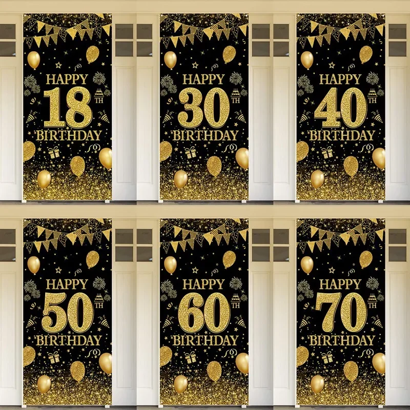 Party Banner Gold - Black and gold banner for doors,