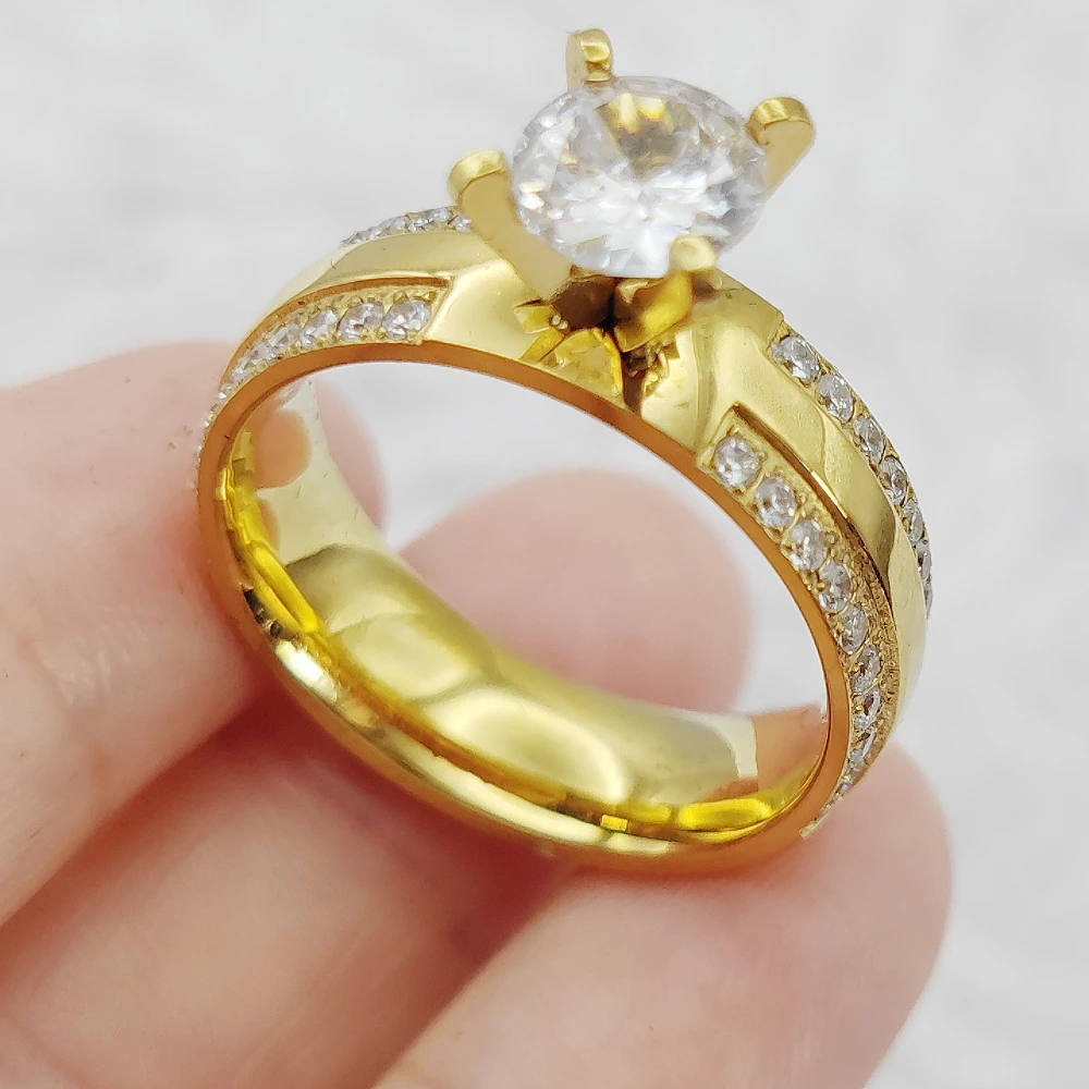 

Luxury 18k Gold Plated Stainless Steel Jewellery Engagement Rings Marriage Wedding Band Finger Rings For Women