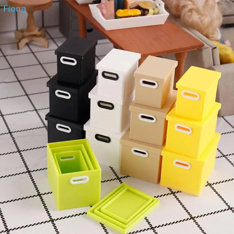 ✔1:12 Scale Miniature Storage Box Set,3pcs Plastic Stackable Containers with Lids,Dollhouse Furniture Accessories