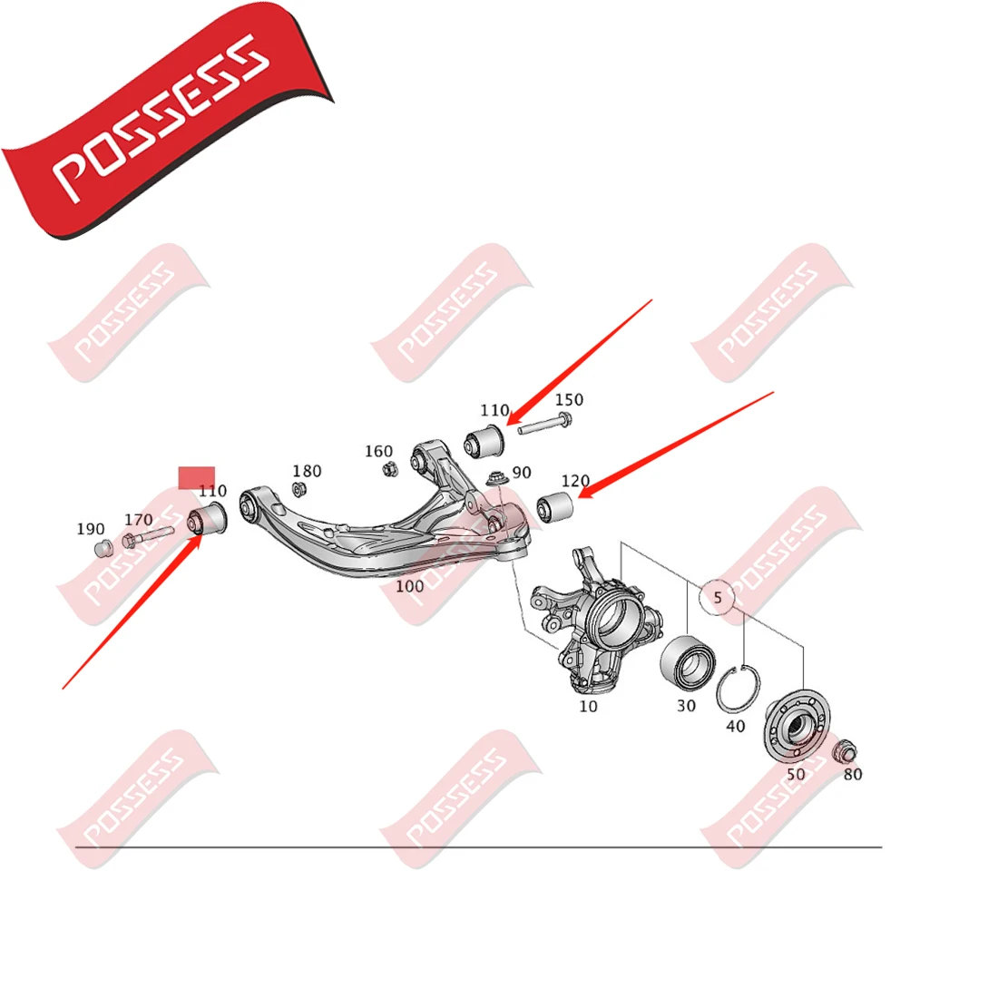 6 Pieces Rear Lower Suspension Control Arm Bushing Kits For Mercedes-Benz M-Class R-Class GL GLE GLS W164 W166 X164 X166 V251