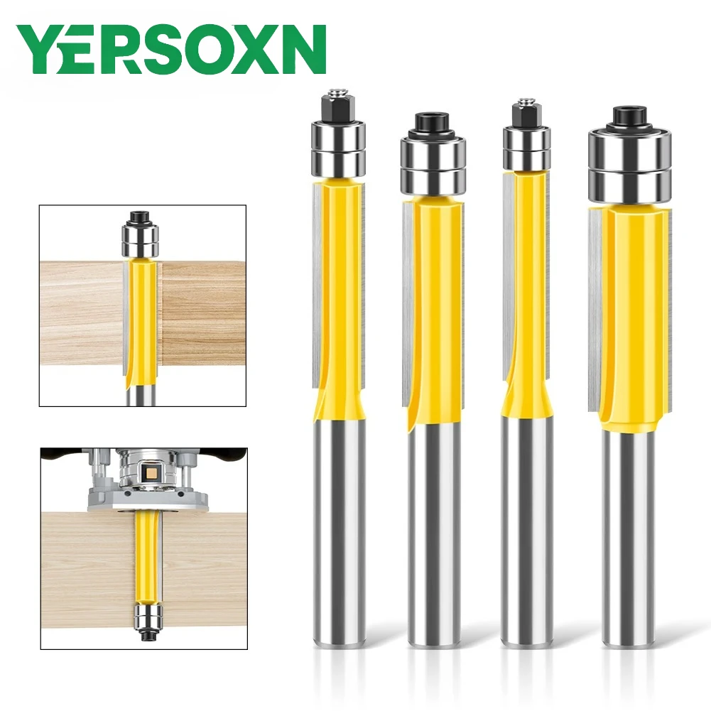 1/4pcs 8mm Shank Blade Flush Trim Router Bit With Double Bearing for Wood Template Pattern Milling Cutter for Woodworking Tools