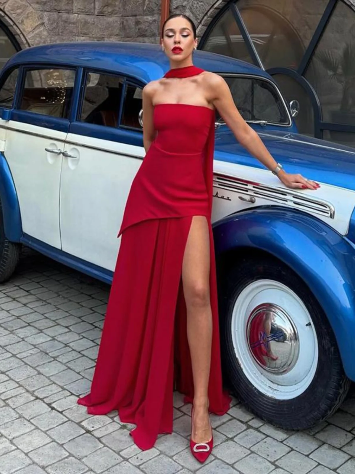 Sexy Me épissure Tube Dr femmes conception sensuelle robe de soirée taille découpée vêtements d'extérieur jupe longue Polyester Fiber a-ligne Dr