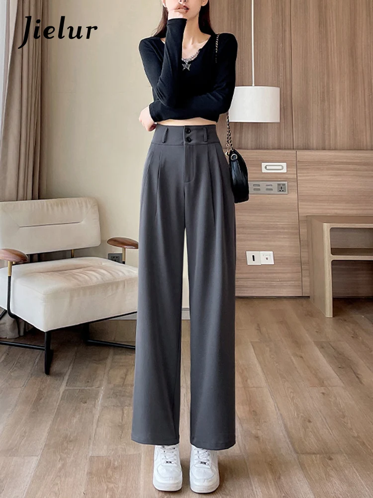 

Jielur Spring Summer High Waist Narrow Wide Leg Pants Female Draping Loose Mopping Casual Woman Pants New Simple Pocket Pants