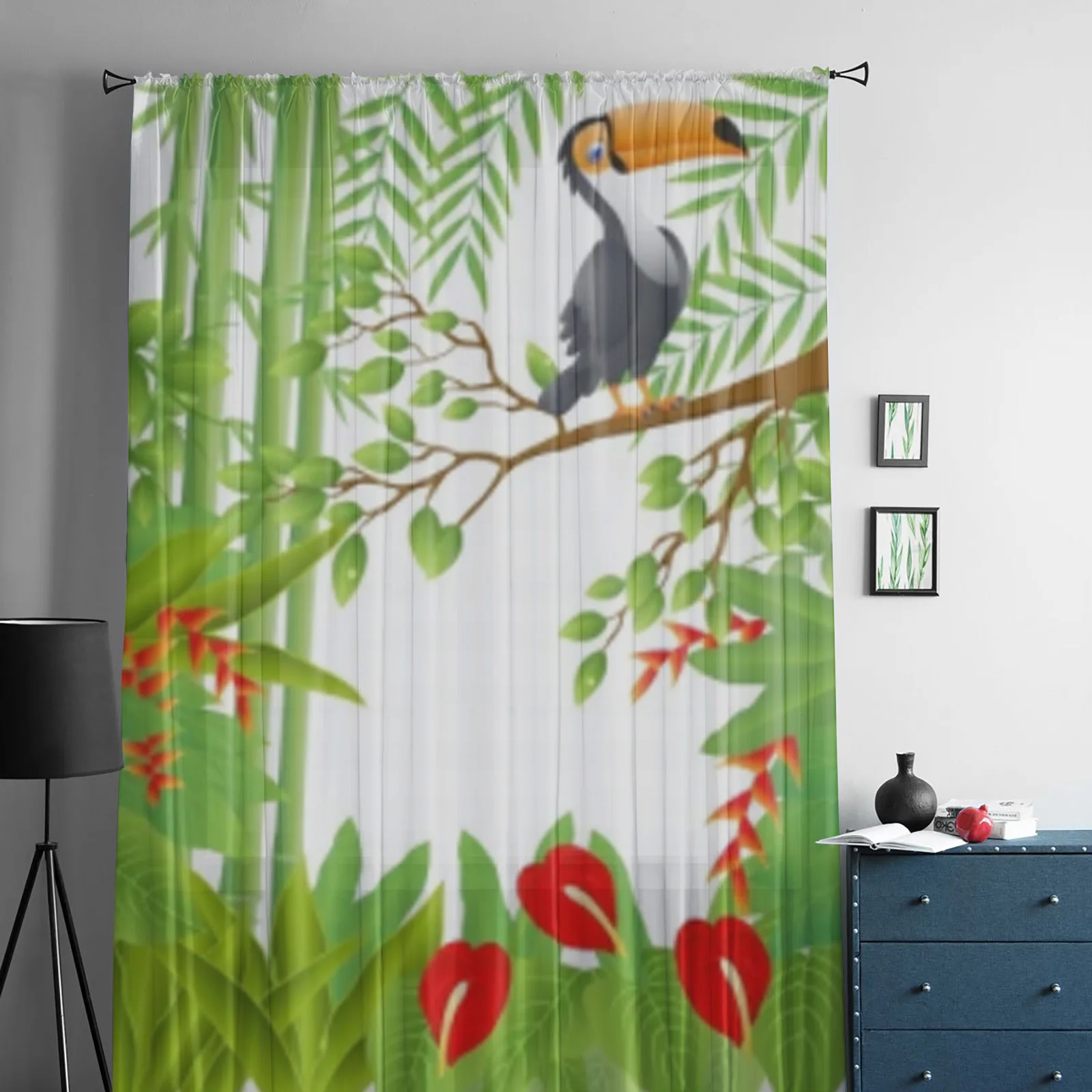 Toucan Bird Tulle Window Curtains for Living Room Yarn Sheer Voile Curtain for Bedroom Kitchen Drape Decor