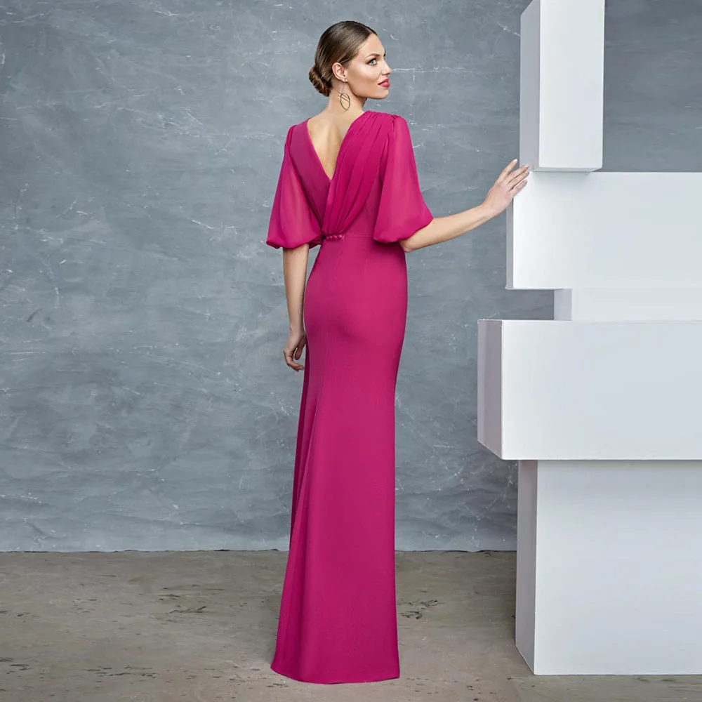 Mãe da noiva vestidos para casamentos com decote em v maxi vestidos de convidados de casamento até o chão meia mangas vestido de festa formal