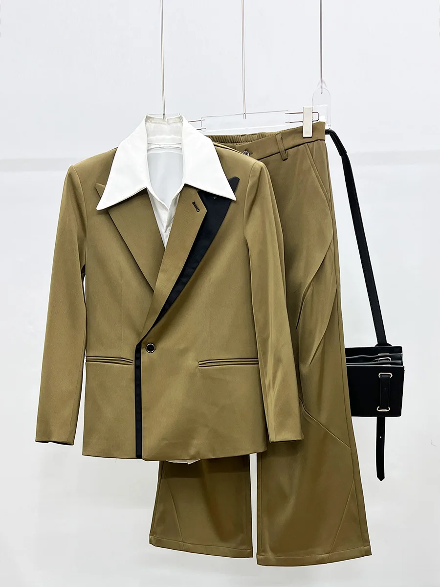 

Korean Sle Color Blo Double Collar Casual Men's Suit Jaet High Faion Trendy Youth ulari Spring Autumn Wear