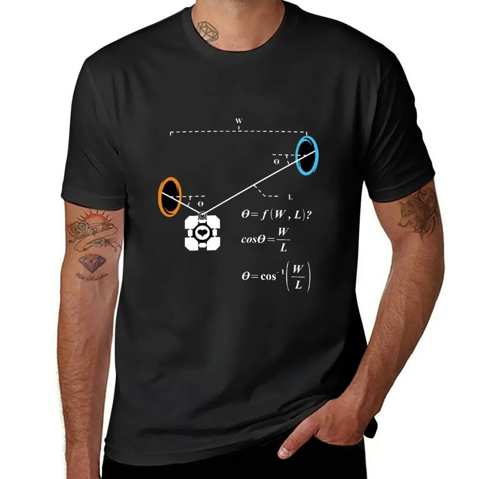 

Newton's 1st Law of Motion with POrtals (White) T-Shirt cute tops oversized plain white t shirts men