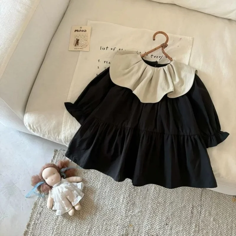 Spring and Autumn Girls' Fashion Long Sleeve Dress for Toddlers and Young Girls Trendy Korean Style Loose Dress Baby Girl Round