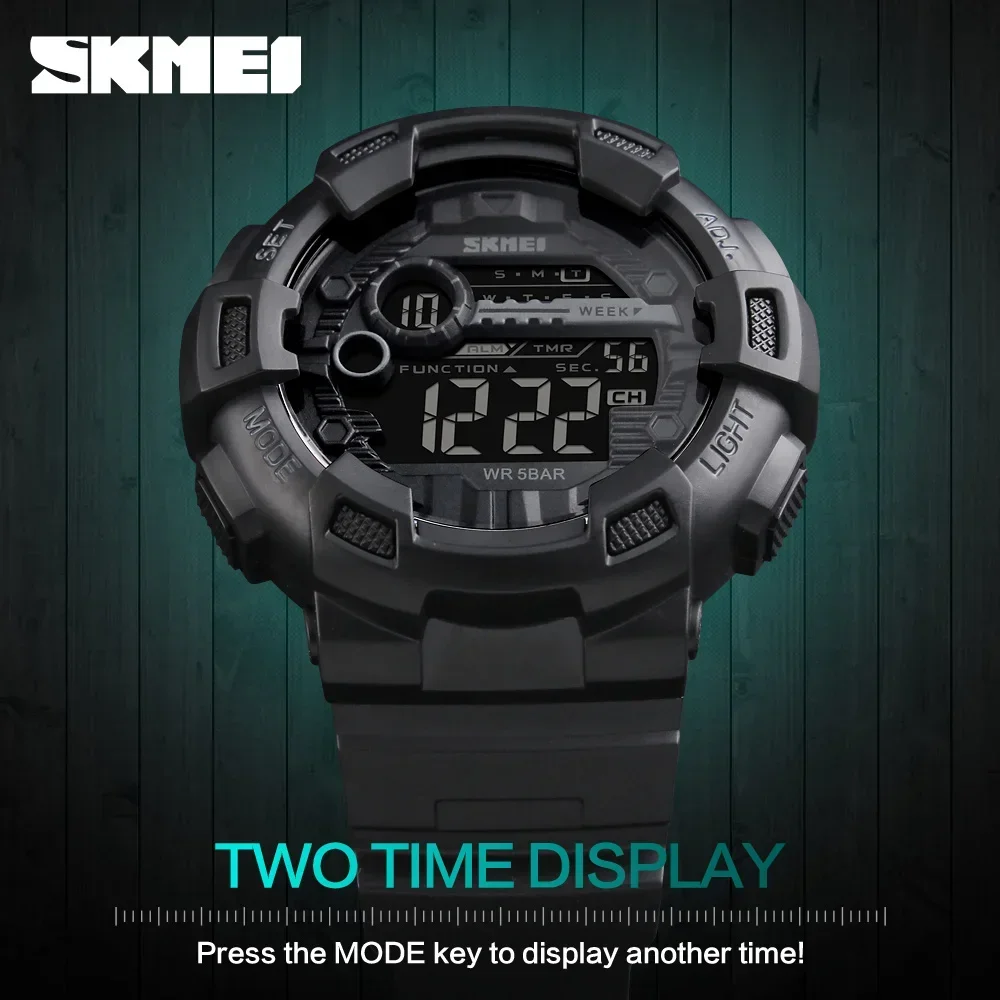 Skmei Men Multifunction 5Bar Waterproof PU Strap LED Display Watches Chrono Digital Watch Reloj Hombre Outdoor Sport Watch 1243