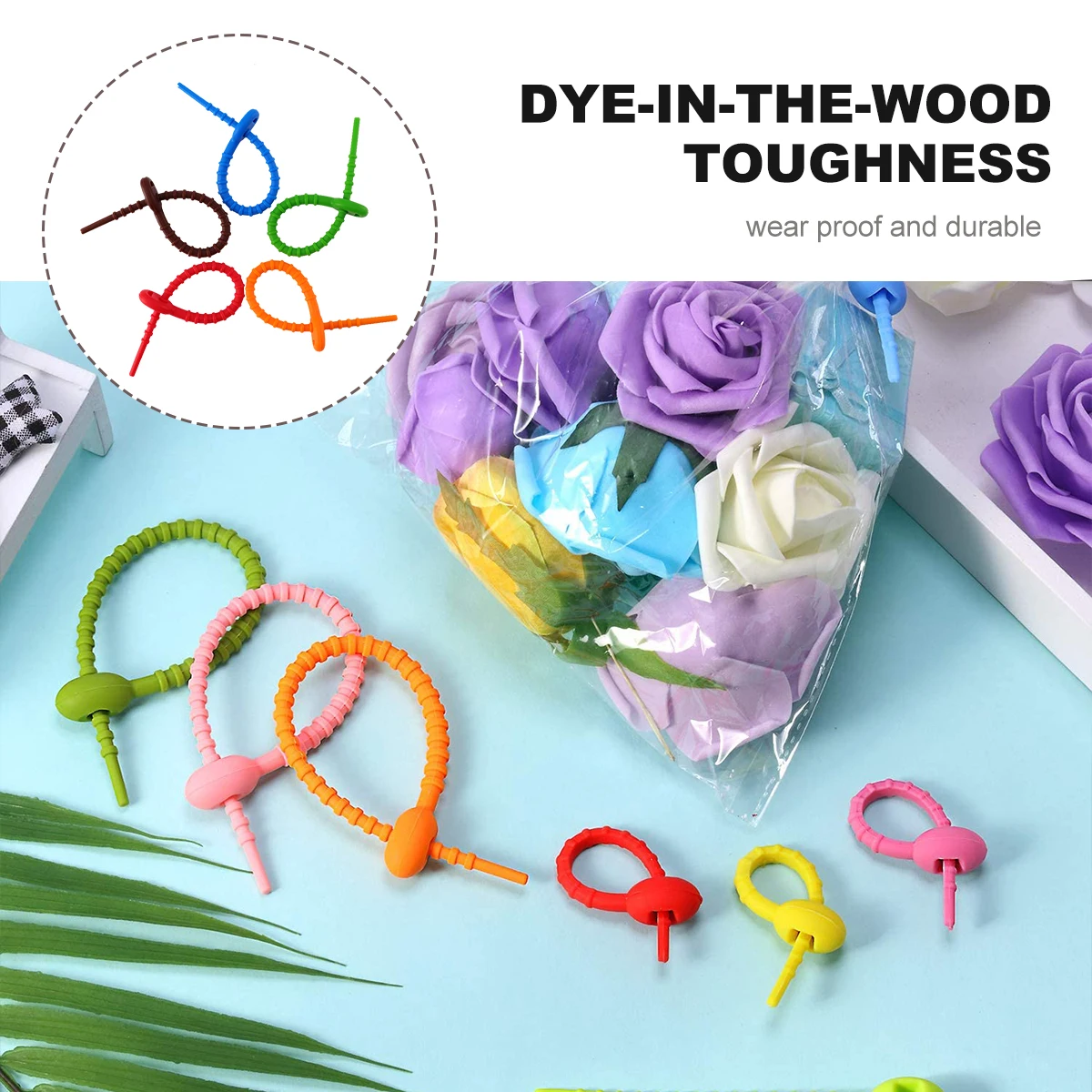 

50 Pcs Silicone Cable Ties Reusable Small Wire ganizer Multifunctional Electric Household Rubber Tie Clear Colorful