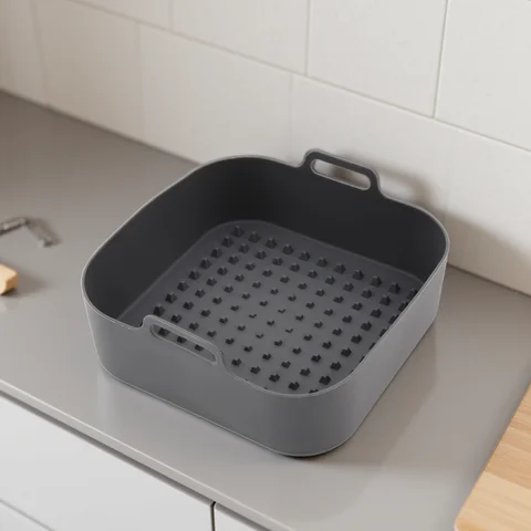 Silicone Air Fryer Baking Tray Square Reusable High Temperature Resistant Air Fryer Baking Pan Insulation Mat Oven Baking Tools