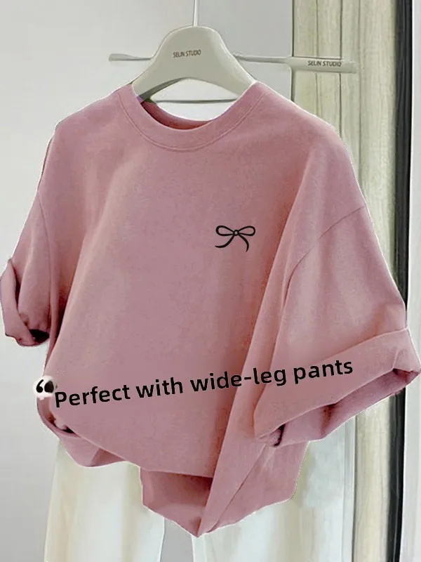 

Розовая круглая футболка из чистого хлопка Ne ort Sve, женский модный универсальный летний топ, корейский свободный крой с принтом