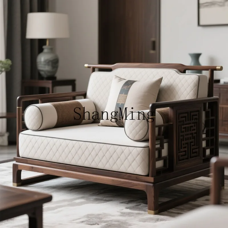 

ZHB new Chinese black walnut single sofa chair Zen fabric leisure chair reception model room G