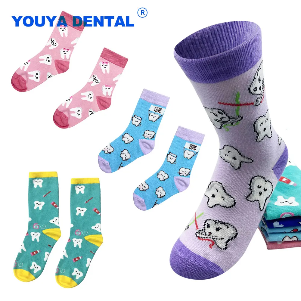 1Pair Dental Teeth shape Sock Fashion Cotton Socks Spring Summer Breathable Stockings Tooth Pattern Socks Dentistry Gifts