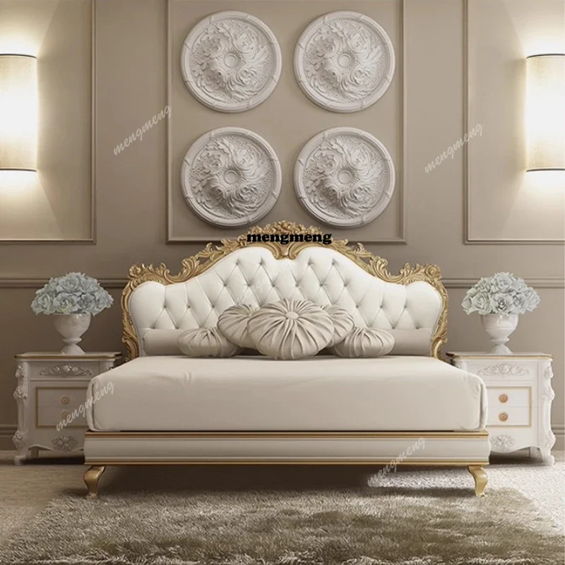 

Nordic Princess Double Bed elegant Mid century comfortable Wooden modern bed luxury fashion camas modermas creative furniture