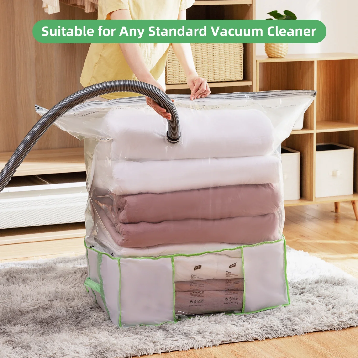 Efficient and Space-saving Foldable Oxford Box with Vacuum Compression Bags for Convenient and Organized Wardrobe Storage Soluti