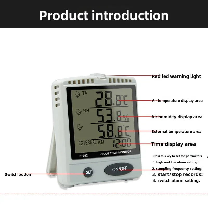 NEW AZ87792 Temperature and Humidity Meter, Alarm, with High Temperature Probe Temperature and Humidity Detector