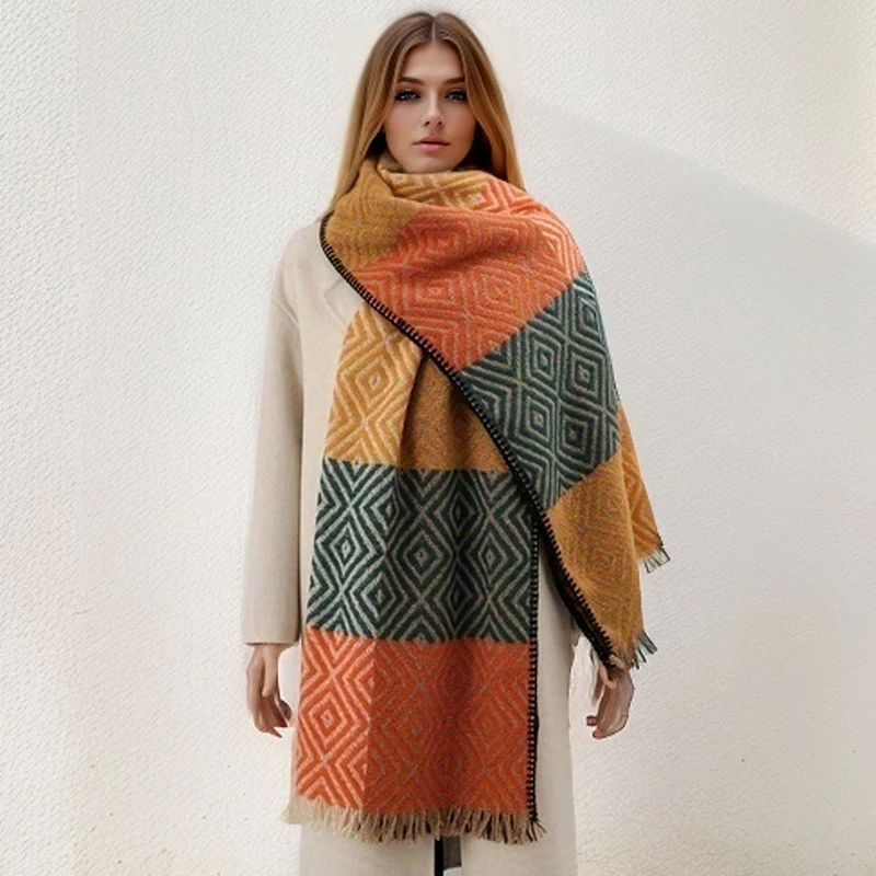 Classic Thick Poncho Shawl Women Cashmere Scarf Luxury Plaid Print Warm Blanket Pashmins Wraps with Tassel Bufanda 2023 Echarpe