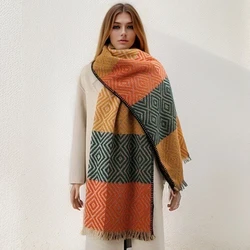 Classic Thick Poncho Shawl Women Cashmere Scarf Luxury Plaid Print Warm Blanket Pashmins Wraps with Tassel Bufanda 2023 Echarpe