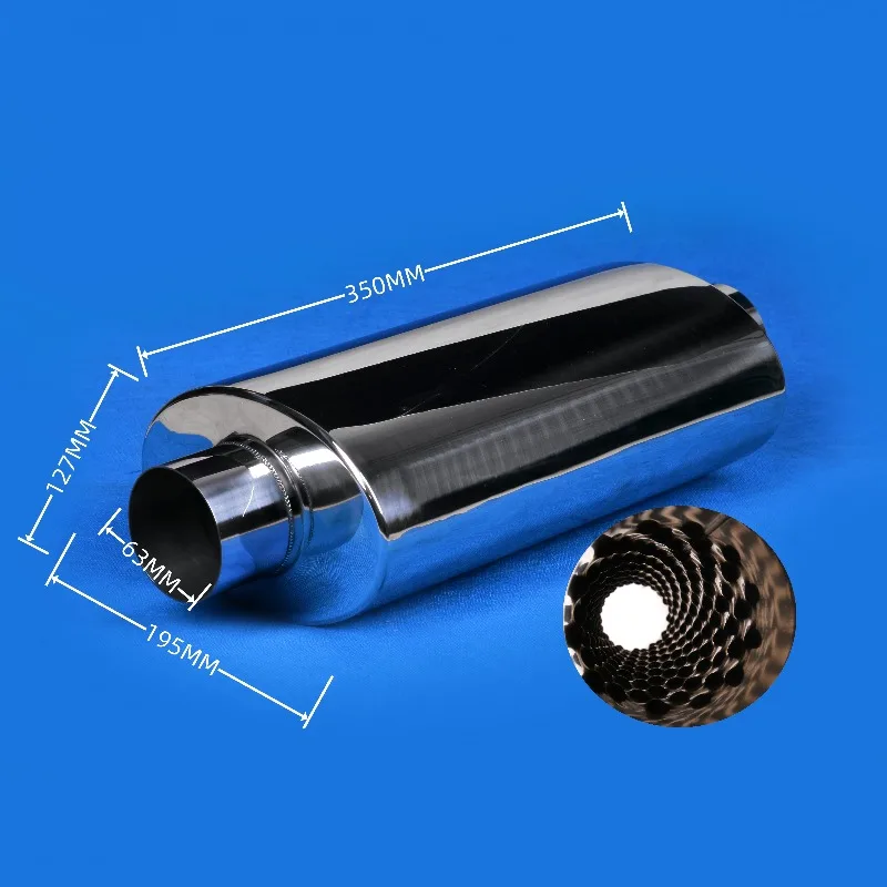 2.5 Inch Stainless Steel Exhaust Resonator 350mm Large Body Deep Tone High Flow Universal Car Performance Tuning Muffler