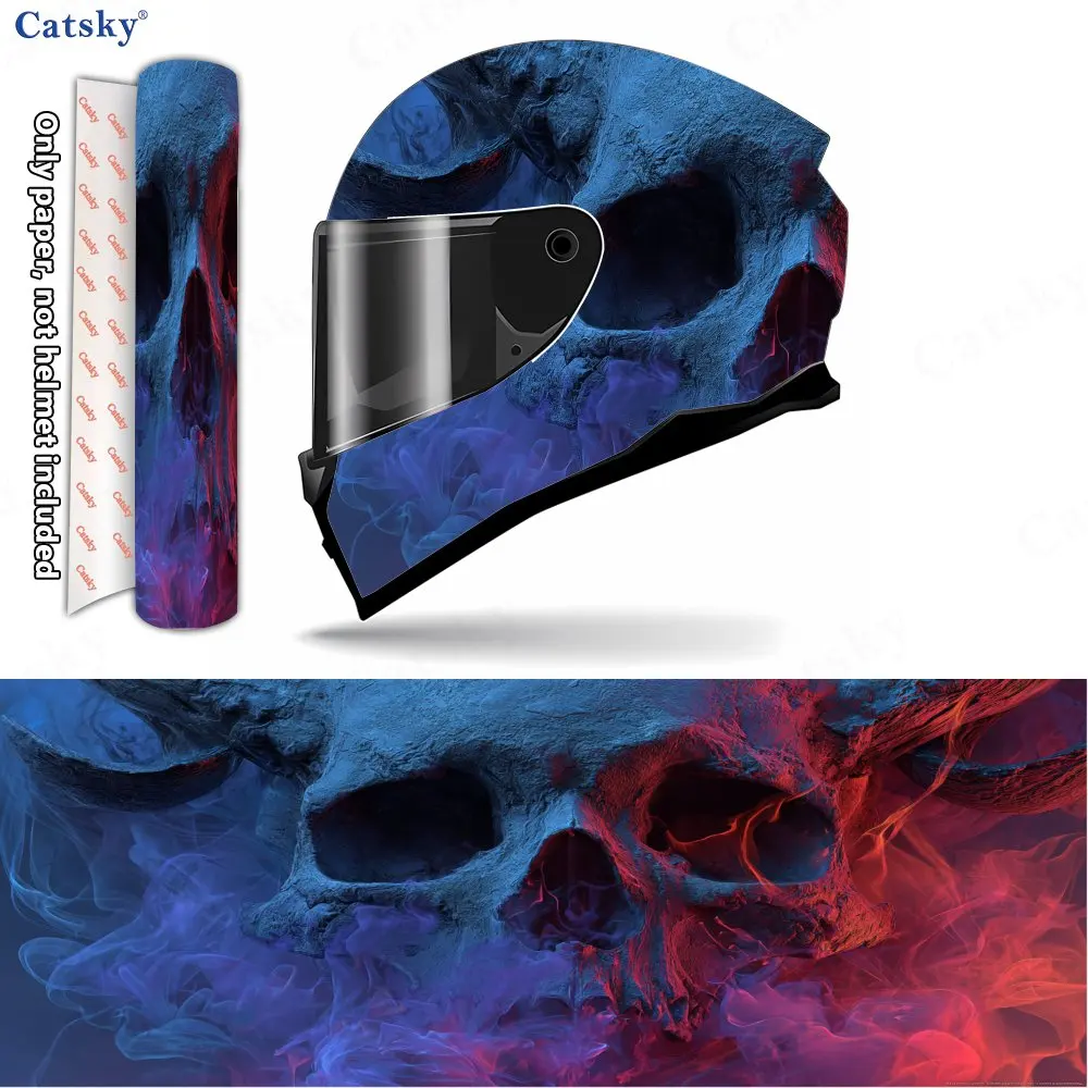 Fantasy-colored Smoke Skull Pattern Helmet stickers , PVC Material Multifunctional Helmet Stickers, Scratch-Resistant & Fade-Pro