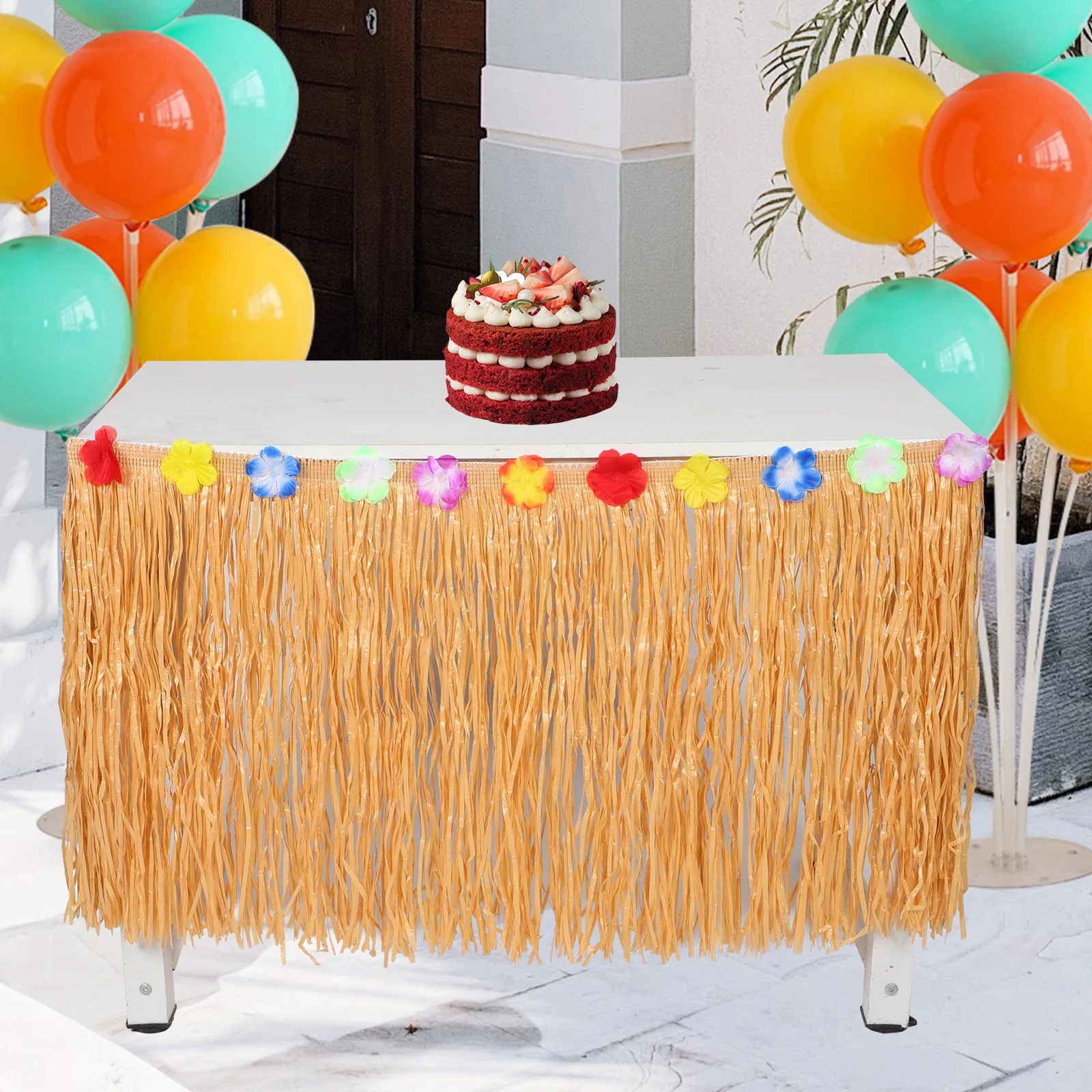 

Hawaiian Party Table Skirt Exquisite Durable Design for Tropical Luau Birthday Beach Theme Decorations Luau Table Decorations