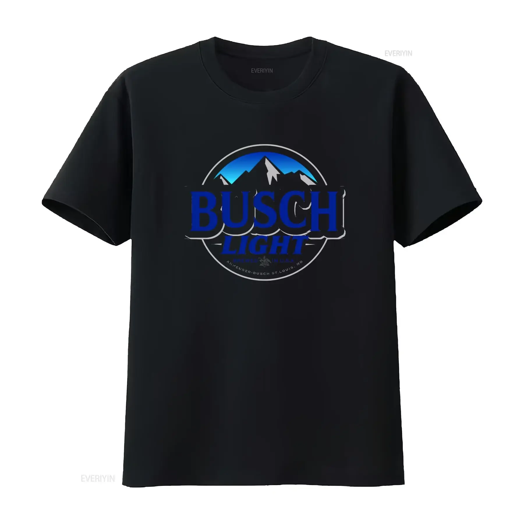 Bush Light American Lager Beer White T Shirt Brewed in U S A with Mountain Design vintage Washed Versatile Stretched Stylish