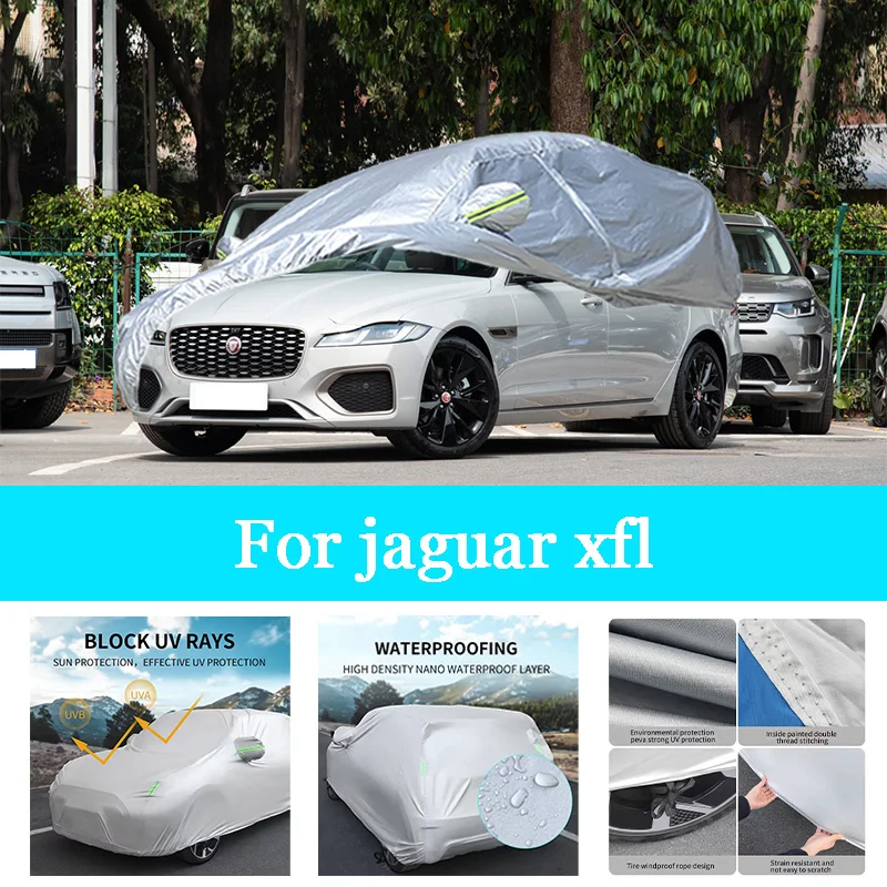 غطاء سيارة خارجي كامل غطاء ثلج خارجي مقاوم للماء والغبار مع شرائط عاكسة لـ Jaguar-xfl