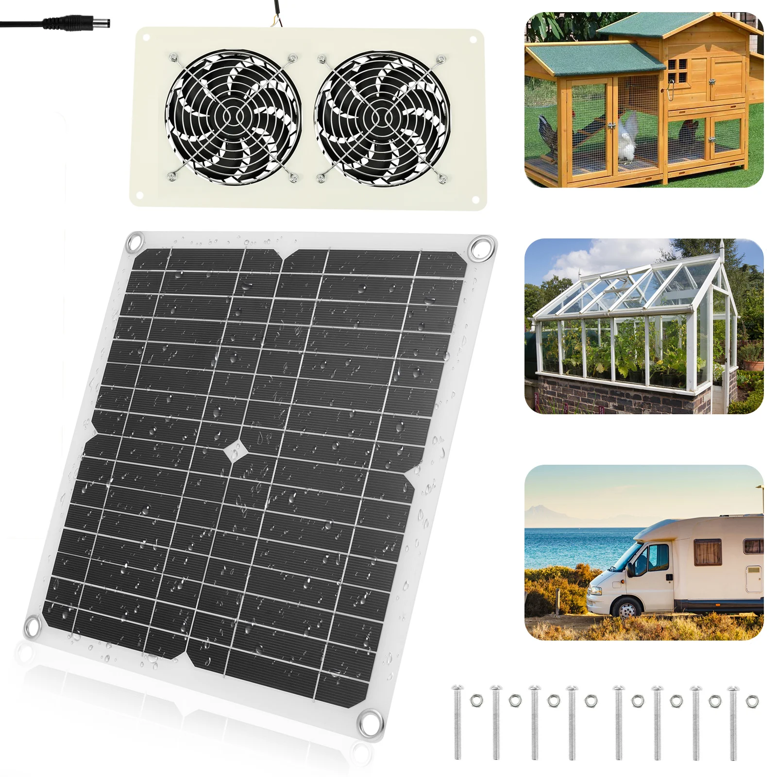 

Solar Panel Fan Kit 12 W Enduring Practical Window Exhaust Double Fan Sun Energy Panel Fan for Home RV Greenhouse Pet House 2025