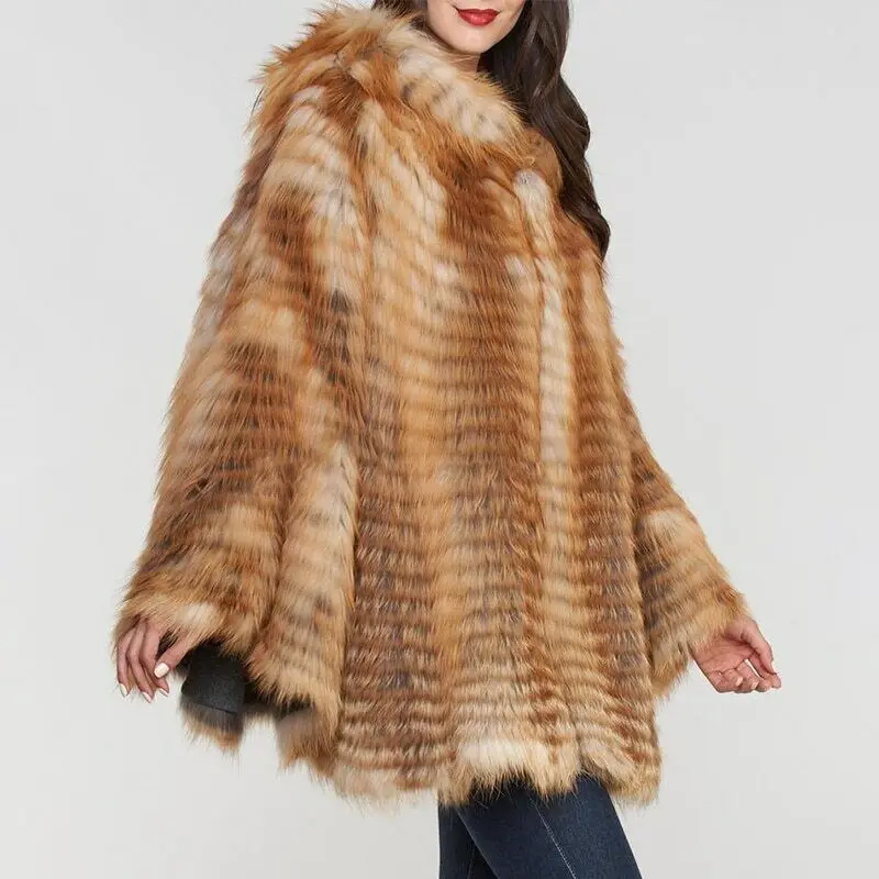 Sliver Fox Fur Hooded Genuine Fur Coat Women Autumn Winter New Luxury Warm Real Fur Weave Shawl Female