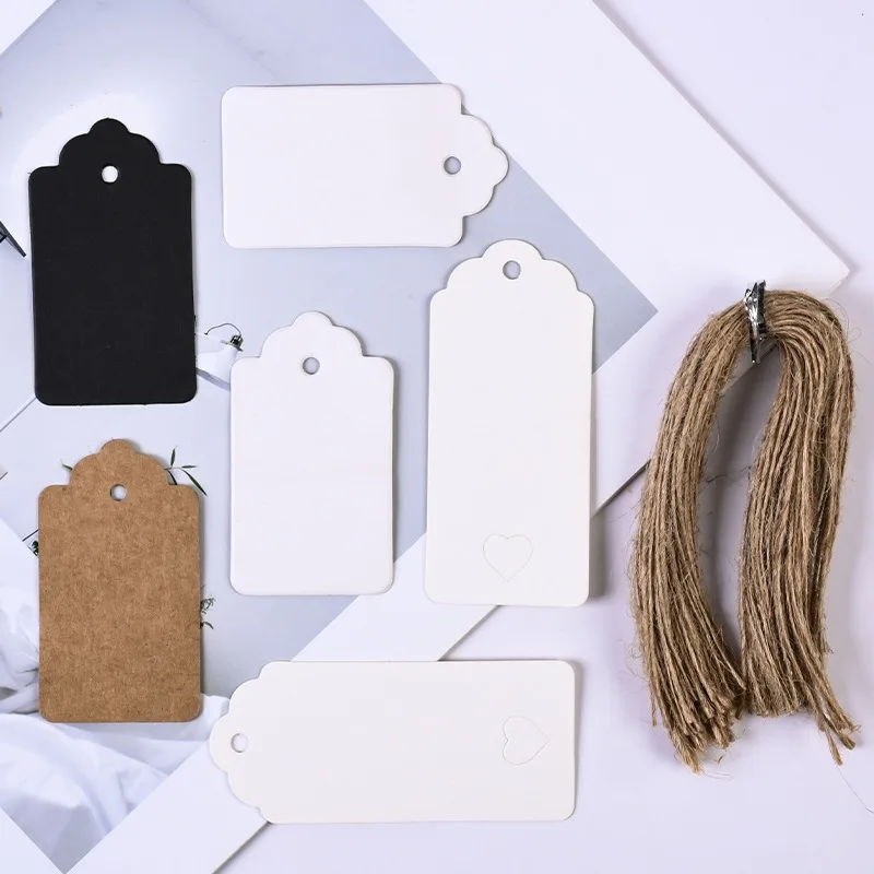 50/100 قطعة 7x4 سنتيمتر ورقة العلامة البني كرافت أسود أبيض التعبئة والتغليف التسمية مع حبل DIY التسمية حفل زفاف هدية تزيين العلامة #3