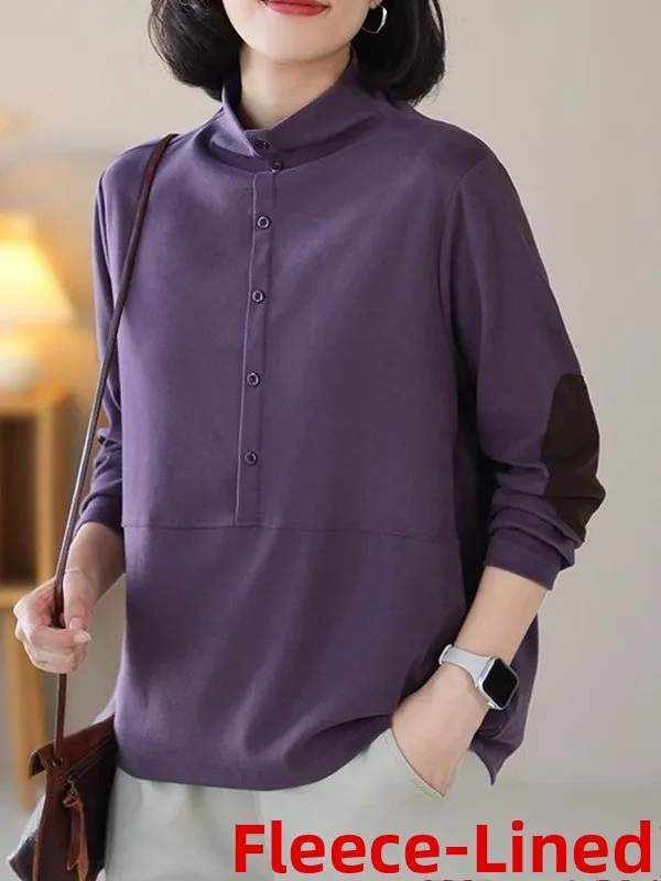 Damska bluzka z wysokim kołnierzem, ocieplana, luźny krój, bazowa, modna na jesień i zimę 2025, uniwersalna, wygodna.