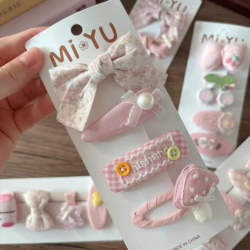 

4Pcs Pink Fabric Bow Hair Clips Sweet Versatile BB Clips for Girls Side Fringe Bangs Hair Accessories