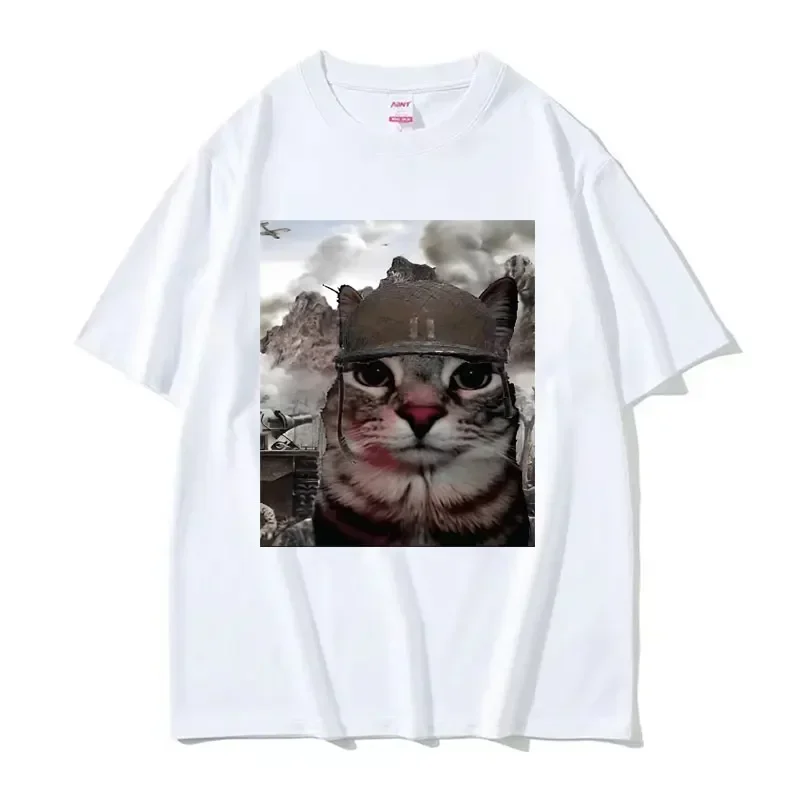 Fashion Thousand Yard Stare Print Funny Cat Meme T Shirts Men Women's Casual Short Sleeve T-shirts Oversized T-shirt Streetwear