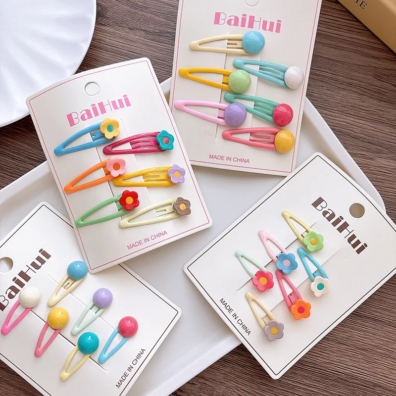 6pcs Cute Droplet Shaped BB Clips Candy Color Children Side Clips Bangs Hairpins Sweet Girls Children Flower Broken Hair Clips
