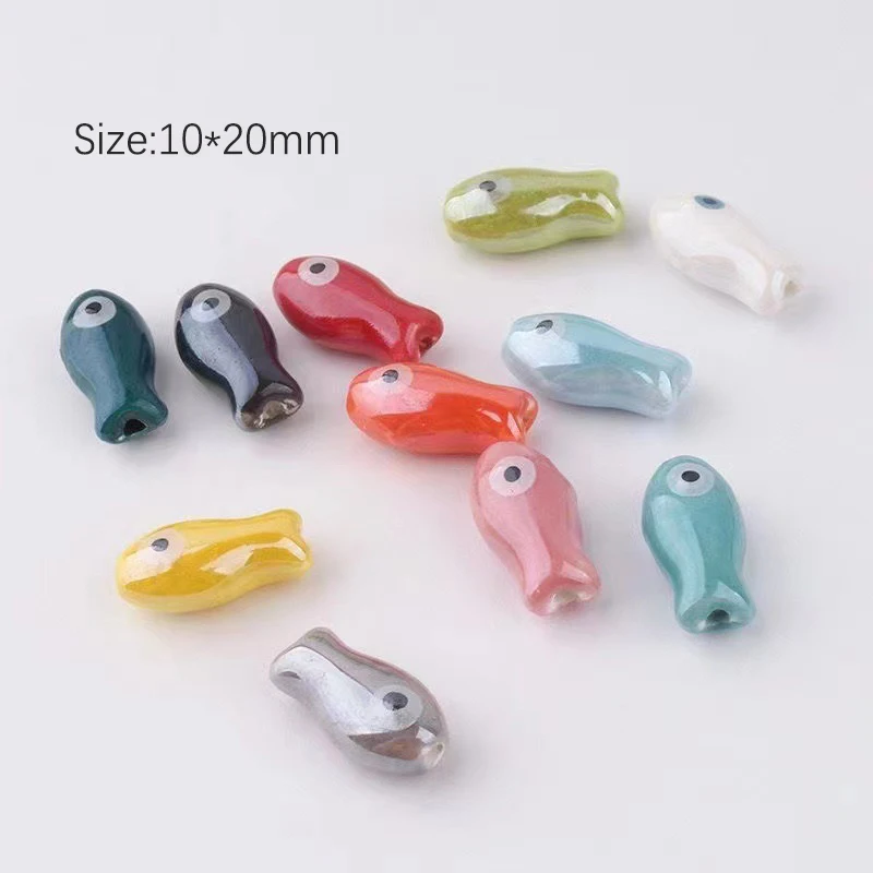 10PCS Retro Small Fish Beads Charms Ceramic Spacer Loose Beads For Jewelry Making Crafts Handmade DIY Bracelet Accessories