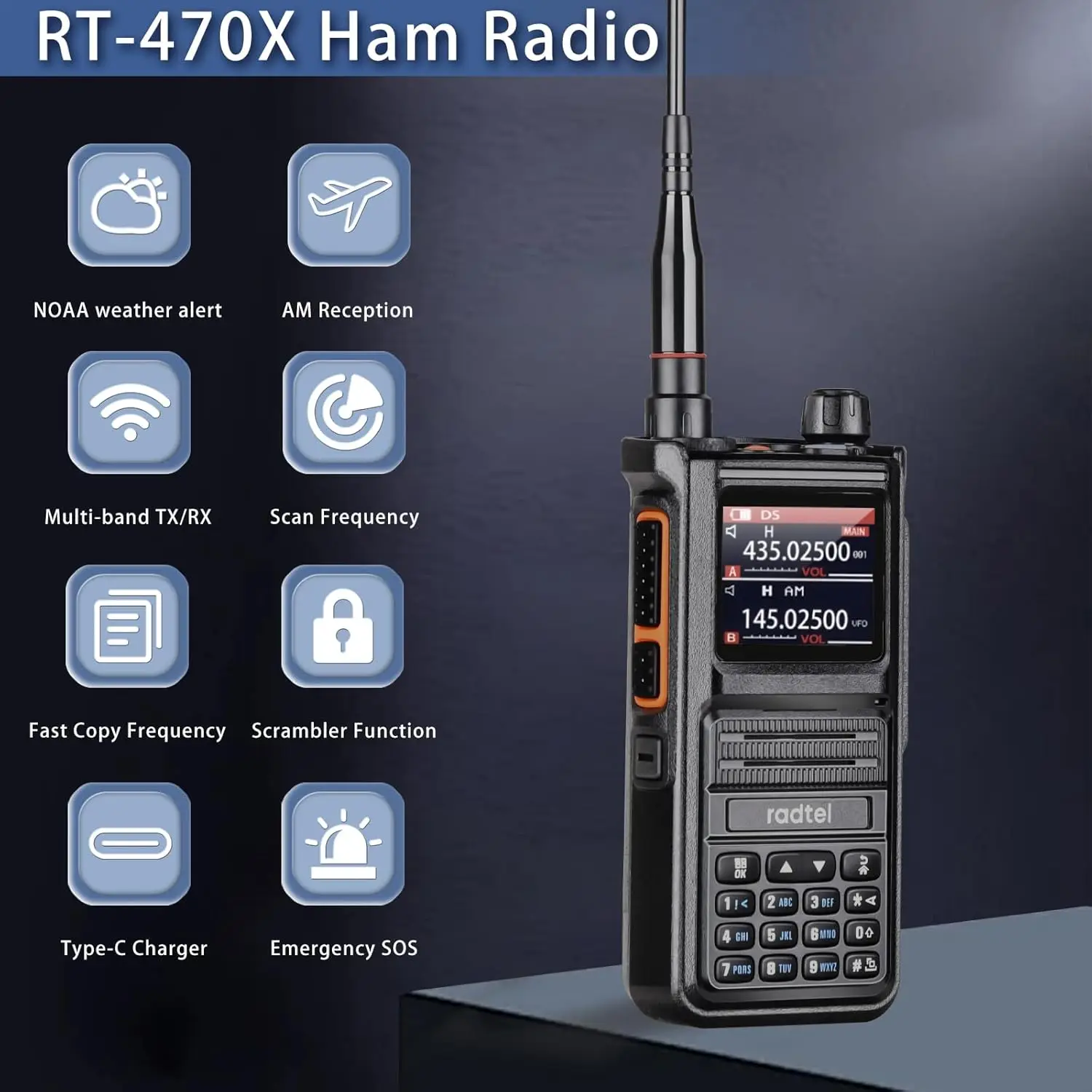 Radtel RT-470X Multi-bands Ham Walkie-Talkies 256CH Air Band Two Way Radio Station Aviation NOAA Police Marine Transceiver PTT