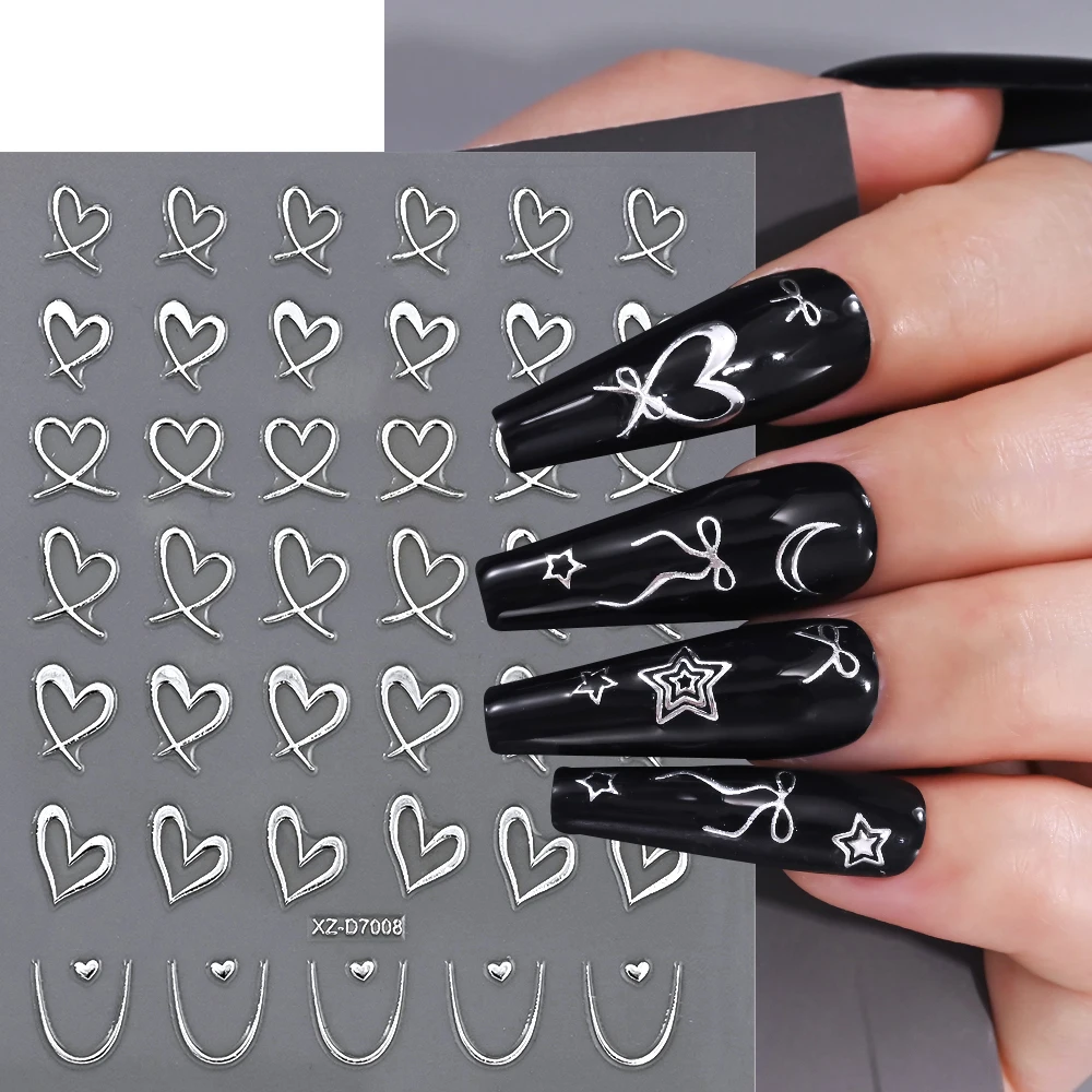 1 stks 3D Metaal Zilveren Strik Nail Art Sticker Prachtige Lint Zelfklevende Nagels Decals Y2K Boog Slider DIY manicure Accessoires
