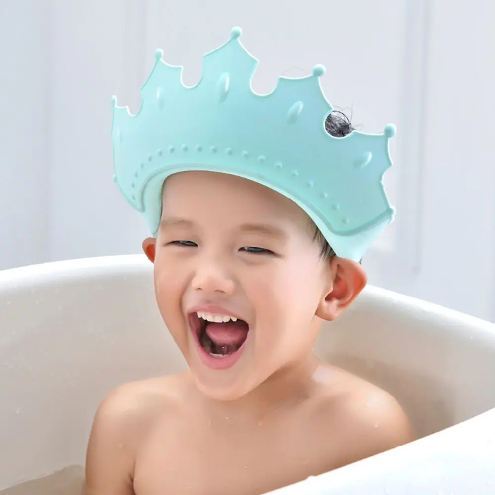 Adjustable Ear&Eye Protection Plastic Solid Color Children Shower Head Cover Baby Shampoo Cap Crown Shape Wash Hair Shield Hat