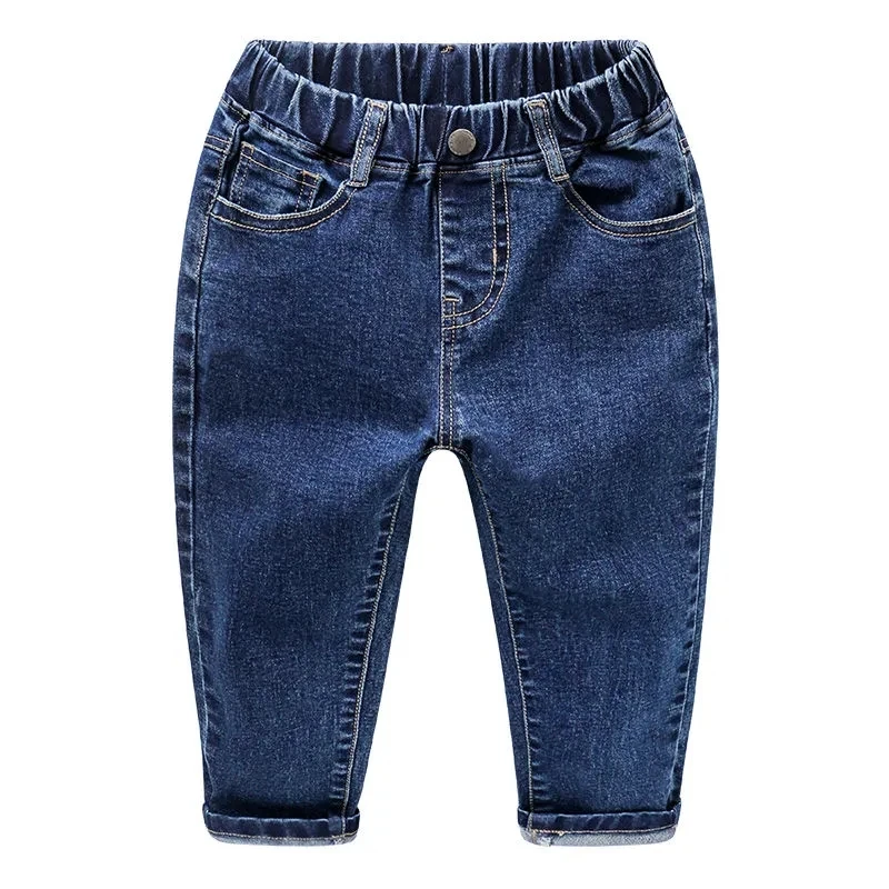 Calça comprida fina e solta para meninos, nova moda jeans elástica, roupa infantil, primavera e outono, 2024